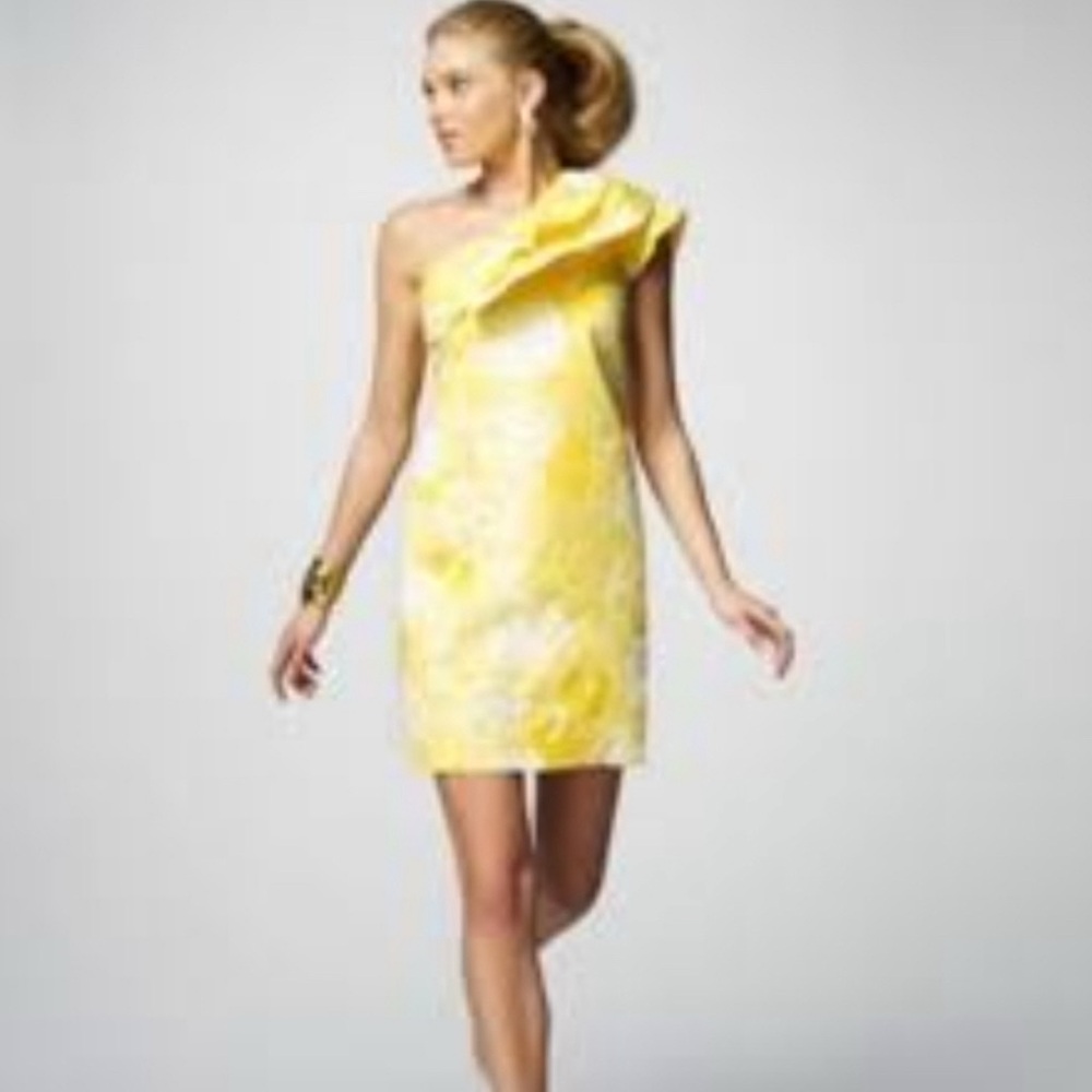 Lilly Pulitzer Sandra Flutter Sleeve One Shoulder Dress Size 6 Yellow